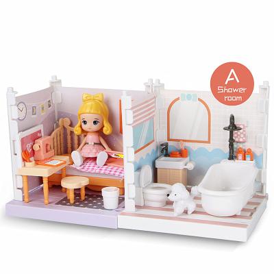 China Xiao Ming World Bedroom Bathroom Dollhouse Block Small DIY Assemble Toys X12 26 X 14 Cm for sale