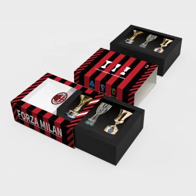 China Home Custom Resin Football Trophy Soccer Cup Set Christmas Gift C.A. Milan Trophy Souvenir Box With 3 Trophies for sale