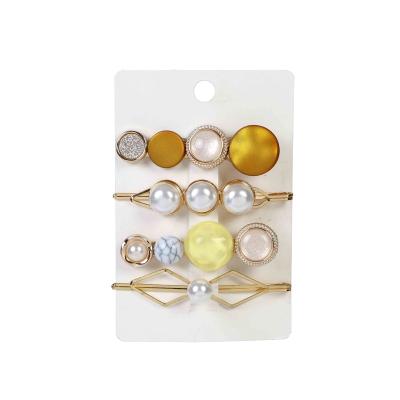 China Fashional Environmental Friendly Hair Accessories Acid Pearl Hair Clip For Women Crystal Pearl Hairclips Soft Geometric Set for sale