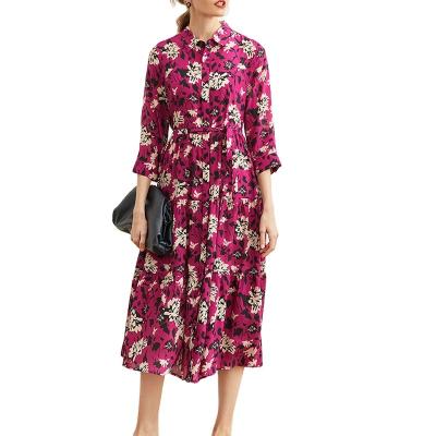 China High Quality Floral Printing Anti-static Seven Points Dress Fashionable Design Women Shirt Dress for sale