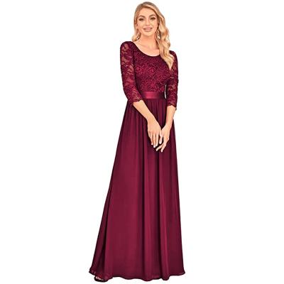 China Half Sleeve Lace Round Neck Elegant Maxi Ladies Long Bridesmaids Wedding Dress Even Women's Formal Dresses Anti-Static for sale