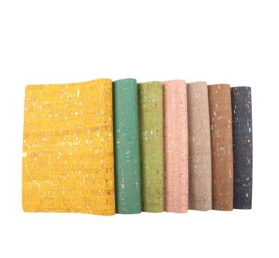 China Anti-rust 45*30CM quare yellow cork PU synthetic leather sheet with faux PU leather base with gilding for bags belts wallpapers for sale