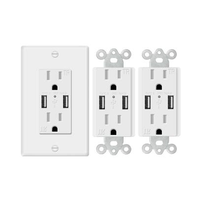 China Residential / General Purpose USB Electrical Outlet Outlet With Dual 4.2A USB Ports For Power Charing for sale