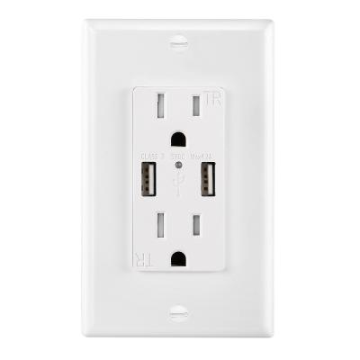 China Free Sample 125V 15A Residential / General Purpose Wall USB Outlet With Cover for sale