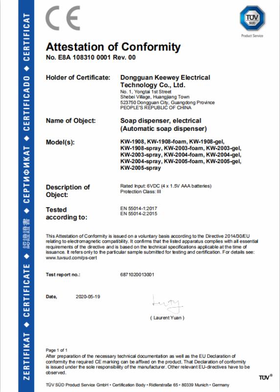 CE - Dongguan Keewey Electrical Technology Co., Ltd.