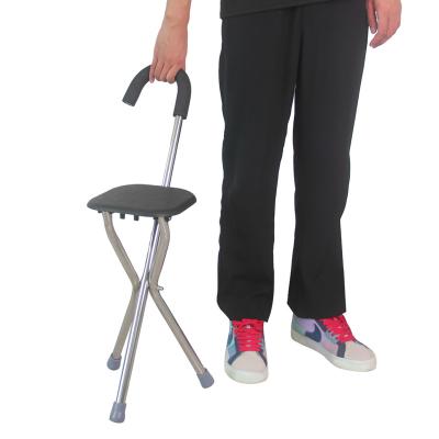 China Convenient Elder Foldable Aluminum Walking Stick Chair 3 Legs Walking Stick Chair With Seat Fold for sale