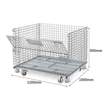 China Hot sale large size strong loading capacity foldable storage cage custom logo cheap stackable wire container for sale