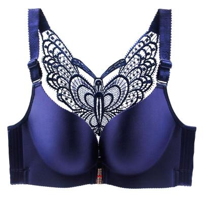 China Sexy QUICK DRY Front Closure Wireless Bra Adjustable Butterfly Back Embroidery Gather Soft Silky Lace Lingerie Wireless Bra for sale