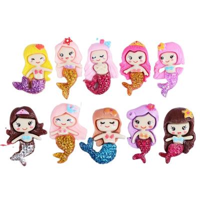 China China Mermaid Princess Resin Flatback Cabochons DIY Kawaii Opens Scrapbooking Materials Bows Hair Accessories Home Ornaments for sale