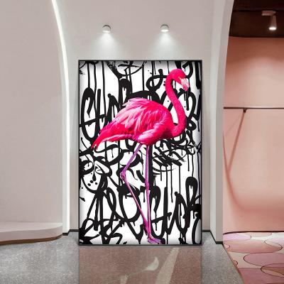 China Modern Nordic Wall Decor Pink Flamingo Graffiti Art Canvas Painting Poster and Print Animals Wall Art Pictures for Girl Room Home Decor for sale