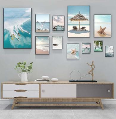 China Modern Beach Sea Ocean Canvas Wall Art Poster Bridge Leaves Turtle Seagull Print Painting Vibrant Summer Picture Nordic Home Decoration for sale