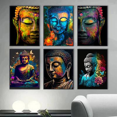 China Modern Abstract Graffiti Big Buddha Canvas Wall Art Religious Posters Prints Picture Wall Painting for Home Decoration Cuadros for sale