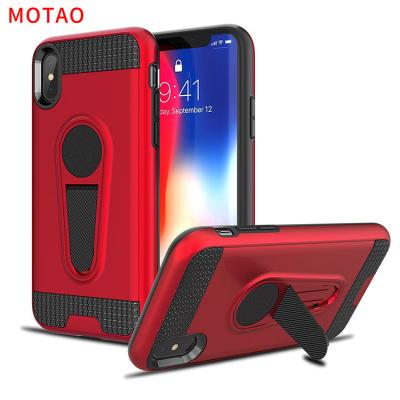 China Anti-Drop Carbon Fiber Kickstand Top Tend Hidden Phone Case For iPhone X Mobile Phone Back Cover With Magnetic Car Mount for sale