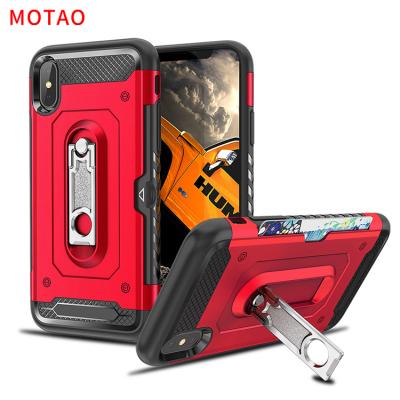 China 100% Eco-friendly Phone Case Multi Function Card Slots Armor Phone Case For iPhone X Case With Metal Ring Kickstand for sale