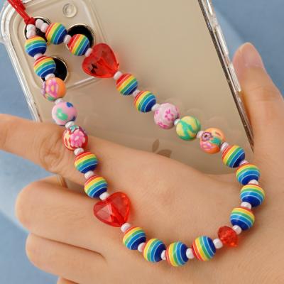 China 2021 new arrival INS hot sale mobile phone wrist strap chains colorful beads mobile phone supply chain wholesale for sale