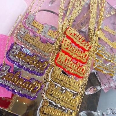 China 2021 FASHION NEW Double Pendant Necklace Custom Acrylic Plated Name Necklace for sale