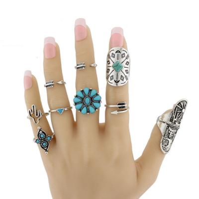 China Custom Joint Ring Bohemia Boho Ring 9PCS/Set Fashion BOHEMIA 2020 Wholesale Women Geometric Turquoise Vintage Jewelry for sale