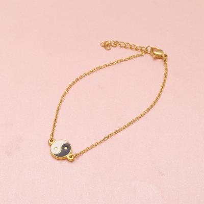 China Factory Wholesale Enamel Cheap Charm Taiji Gold Bracelet 316l Stainless Steel Traditional Chinese Jewelry For Women Men Anklet Chain for sale