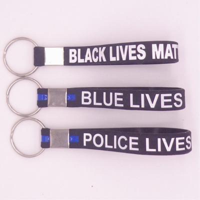 China Fashion Newest Design Black Life Material Car Strap Silicone Key Chain Fashionable Simple Ring Blue Black Police Lives Material for sale