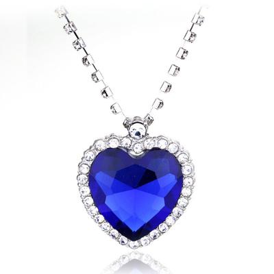 China Movie Titanic Of Crystal Blue Love Heart Pendant Necklace Heart Of The Ocean Big Crystal Blue Love Heart Pendant Necklace Forever Love Gift For Girlfriend for sale