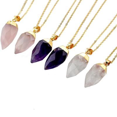 China FASHIONABLE Raw Bullet Amethyst Crystal Natural Purple Stone Quartz Amethyst Rock Pendant Necklace with Gold Plated Chain for Women for sale