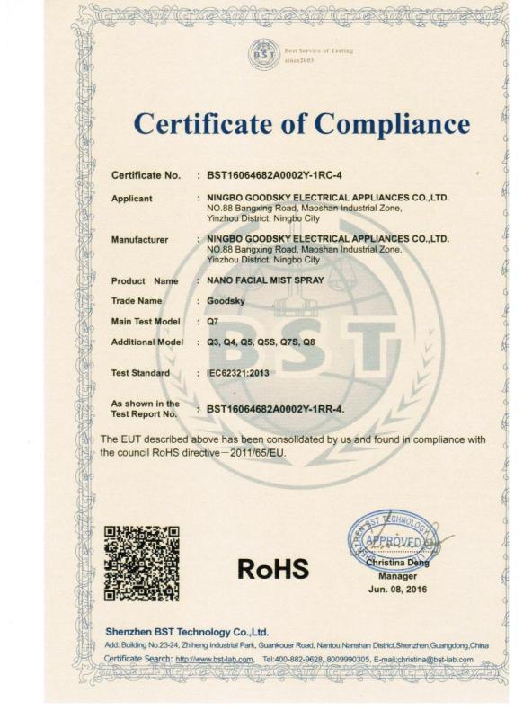 RoHS - Ningbo Goodsky Electrical Appliances Co., Ltd.