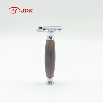 China JDK Faux Cream Horn Classic Resin Handle Double Blade Edge Safety Razor Double Match With Shaving Stand for sale