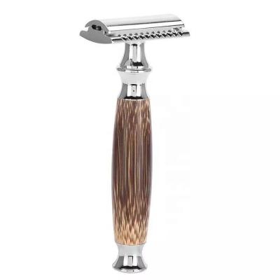 China JDK Twin Bamboo Handle Blade Double-Edge Classic Safety Razor For Men Shaving for sale