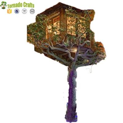 China Best Waterproof Hotel Decoration Idea High Imitated Huge Fiberglass With Artificial House Treehouse for sale