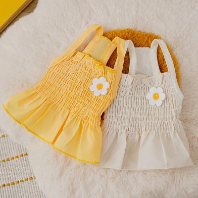 China Beautiful Viable Summer Sunflower Dress With Shoulder Straps Small Blue Cat Dog Doll Dress Pet Biped Clothes for sale