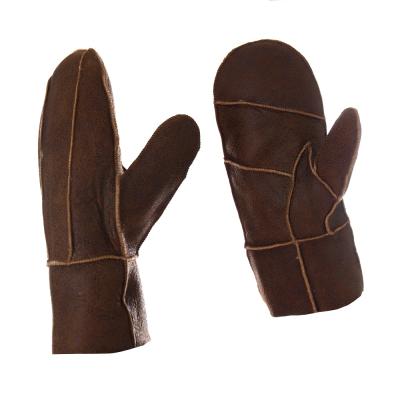 China Equestrian Cheap Plain Horse Shearling Gloves Brown Color Sheepskin Fingerless Mitt for sale