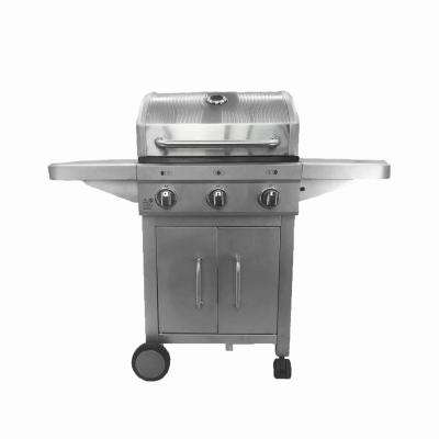 China Easily Assembled 3 Burner Stainless Steel Hot Sale Barbecue 2 Wheels and 2 Legs esay to Moving Gas Grill for sale