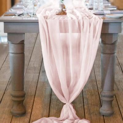 China Jacquard 10ft Blushing Pink Chiffon Table Runner 29x120 Inches Romantic Wedding Runner Sheer Bridal Party Decorations for sale