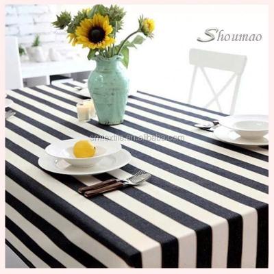 China Wear-resistant and dirt-proof stripe table cloth Hot sale cheap black and white striped tablecloth wedding for sale