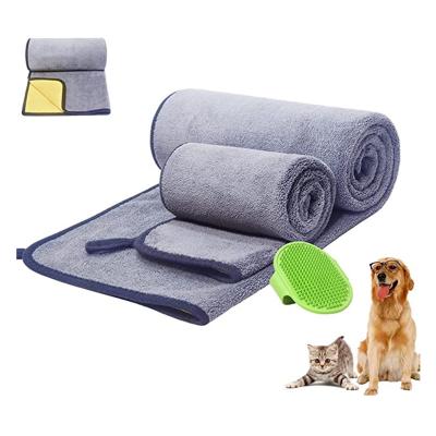 China Sustainable Microfiber Drying Pet Cat Dog 3 in 1 Soft Double Density 600 GSM Small & Medium Bath Towel for Pet Cat Dog Bath Brush for sale