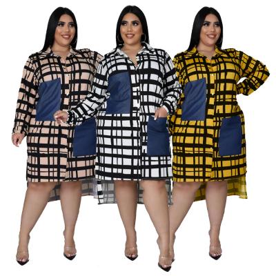 China 2022 fall plaid printing patchwork anti-static top selling products women's clothing plus size women's blouses and shirts dress for sale