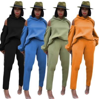 China 2021winter QUICK DRY clothes long sleeved solid color sweat sets shear halter zipper hoodie sweater set for women for sale