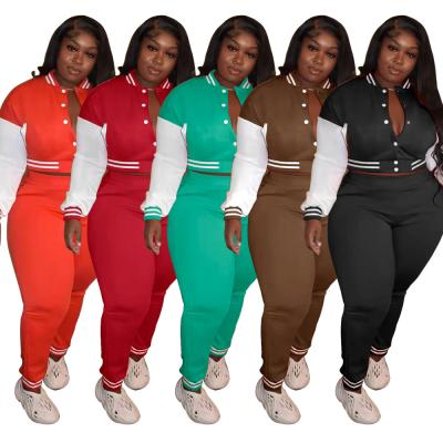 China New Arrivals Breathable Plus Size Women's Clothing Colorblock Baseball Jacket Wrapped Uniform Sweatsuit Long Set Women for sale