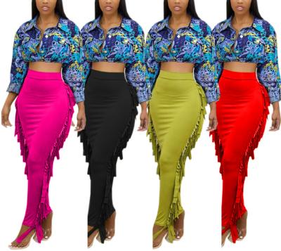 China 2021 Fall Women's Anti-static Clothing Women's Solid Color Fringed Irregular Sexy Casual Hip Skirts for sale