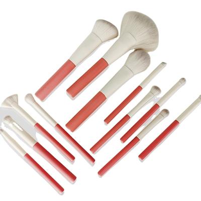 China Angular Blush Red Quick Dry Bionic Wool 12 Piece Cosmetic Brush for sale