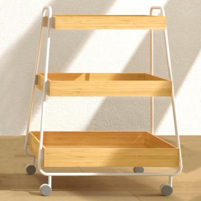 China Home Appliance Storage Cart Trolley Bamboo Rolling Storage Cart Kitchen Trolley 3 Layers Storage Trolley Cart Kitchen for sale