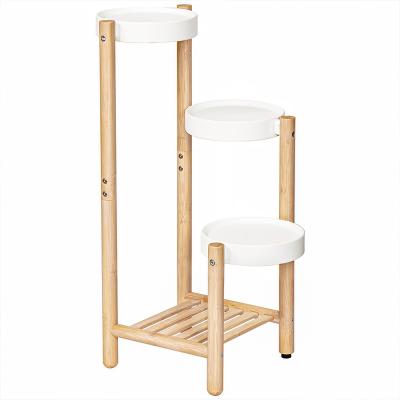 China Easily Assembled Bamboo flower potted holder rack plant stand wood bamboo flower pot shelf display rack flower stands for sale