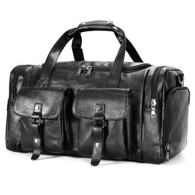 China Fashion Travel Duffel Bag With Shoe Pocket , PU Leather Carry On Bag Overnight Weekender Bag For Men Women for sale