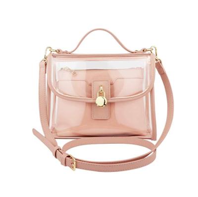 China Satchel Top Bag Fashion Clear Handle PVC Material Cross-body Bag With Removable Strap Pouch for sale