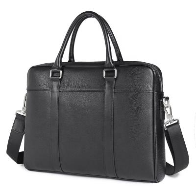 China Black GENUINE LEATHER laptop bag for men briefcase handbags zipper style genuine leather shoulder bag for sale