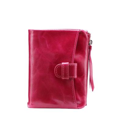 China New Fashion RFID Lady Women's Mini Hand Short Women's Purse Mini Wallet Bi Fold Card Holder Genuine Leather Coin Purse for sale