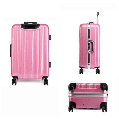 China Travel Luggage Bag High Quality Pink Color ABS Aluminum Frame Luggage Suitcase for sale