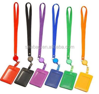 China Stylish Faux Leather Business ID Credit Card Badge Holder with Retractable Lanyard Card Holder with Neck Strap for sale