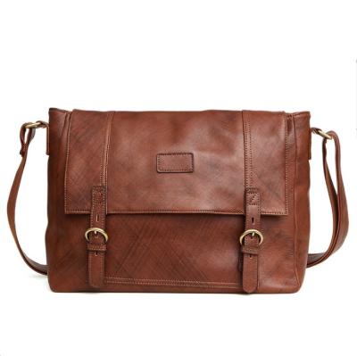 China GENUINE LEATHER Mens Vintage Top Layer Real Crazy Horse Cow Leather Briefcase Messenger Bag Business Bag for sale