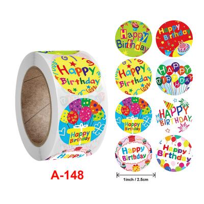 China Waterproof 1 Inch Customized Gift Wrapping Round Happy Birthday Adhensive Labels Stickers for sale